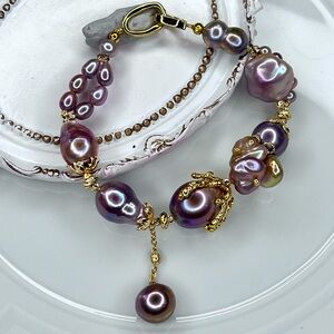 🔥🔥 Handmade Freshwater Blueberry 🫐 Edison Keshi Pearl Braided Bracelet